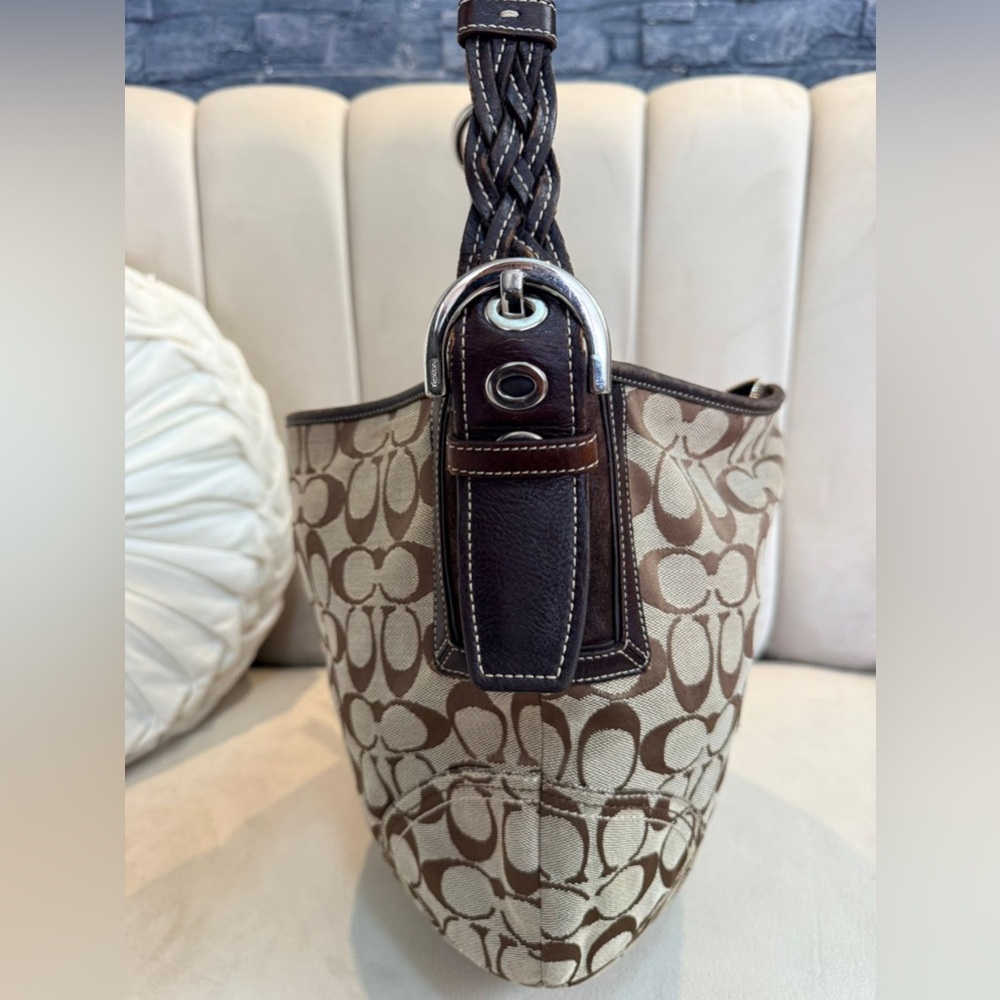 Vintage Coach Soho Y2K Brown Hobo Bag In Signature Canvas And Brown Leather Trim - Picture 2 of 8